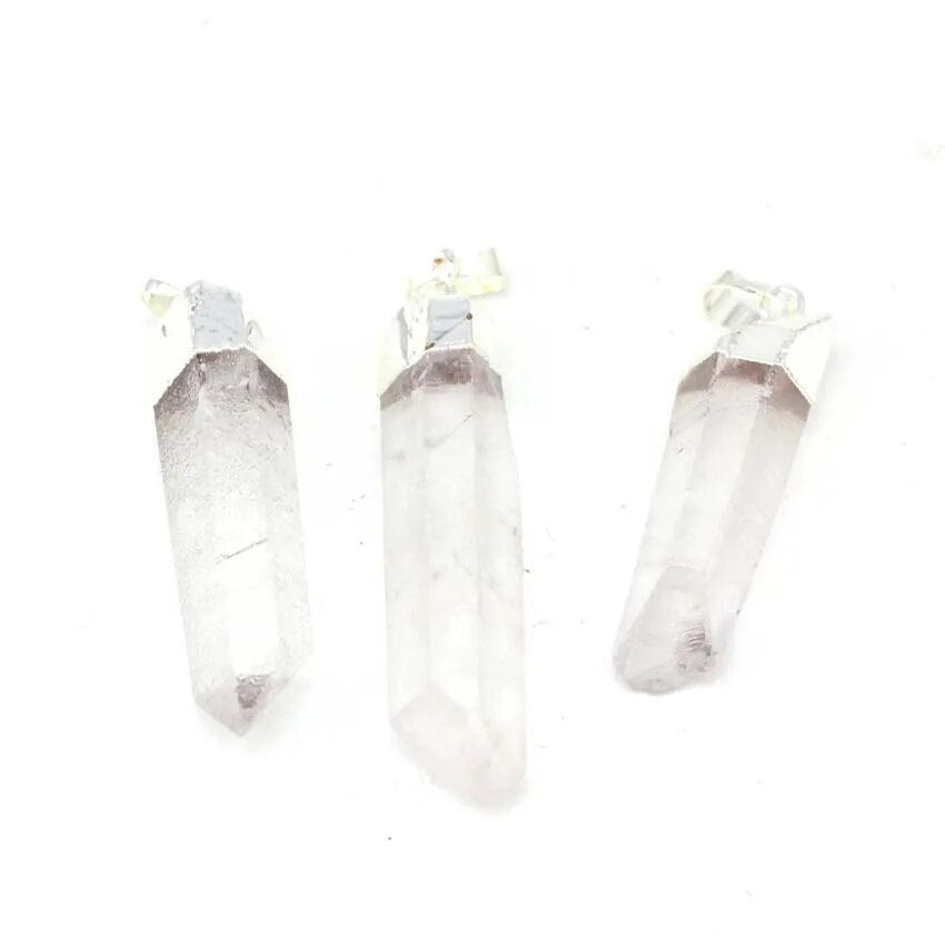 Silver-Plated Clear Quartz Crystal Stone Pendant Necklace Charm