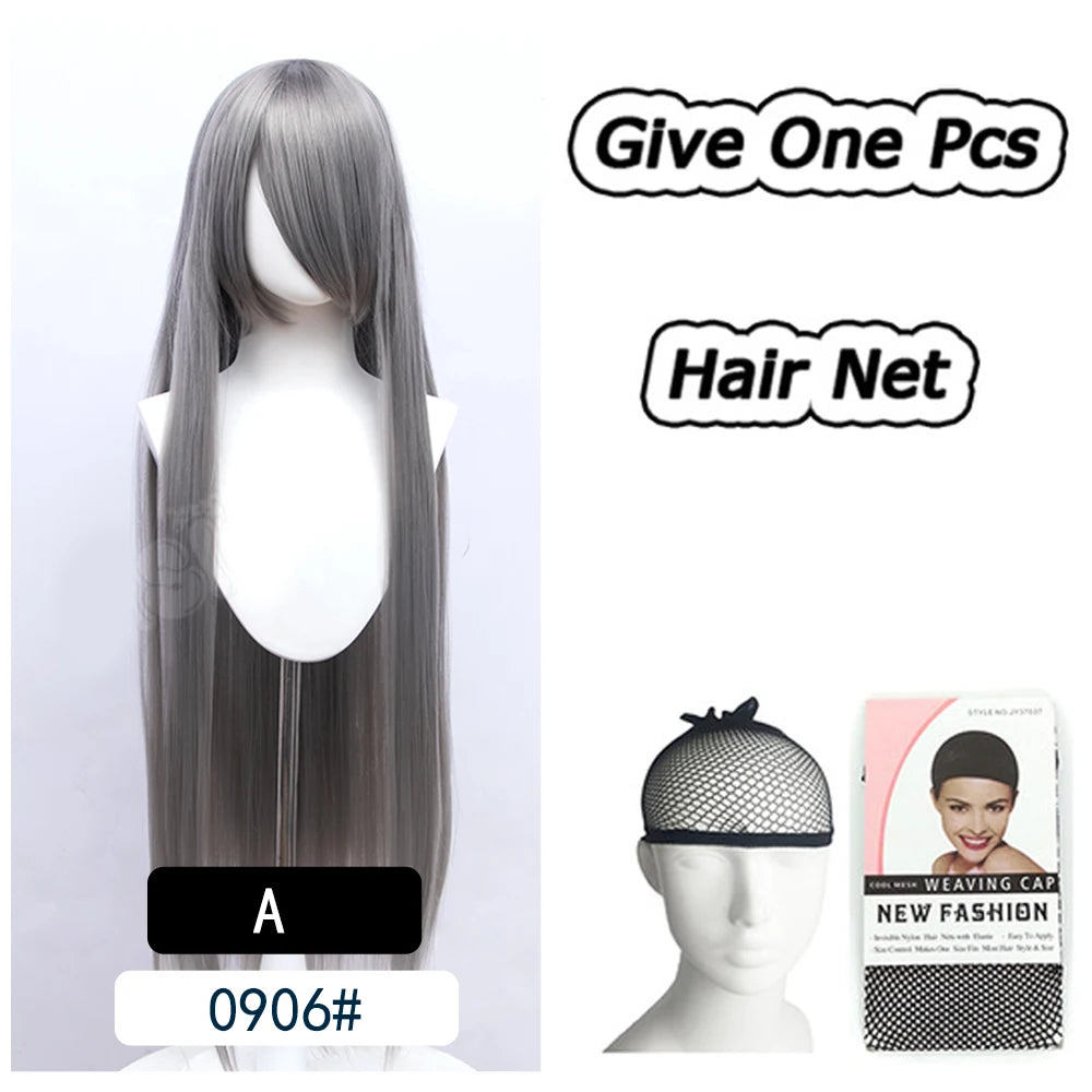 AOSI 100Cm Super Long Straight Synthetic Hair Pink Blonde Colorful Cosplay Wig with Bangs Halloween Lolita Anime Wigs for Women