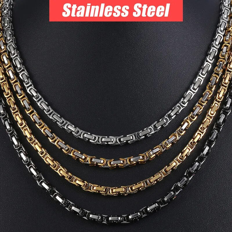5mm Byzantine Box Link Chain Necklace For Men Stainless Steel Chain Gold Color Black Fashion Men Jewelry Wholesale 18-36" KNN24