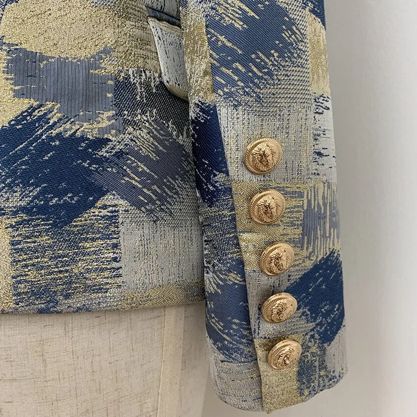 HIGH QUALITY New Fashion 2023 Designer Blazer Jacket Women's Lion Metal Buttons Double Breasted Colors Painting Jacquard Blazer