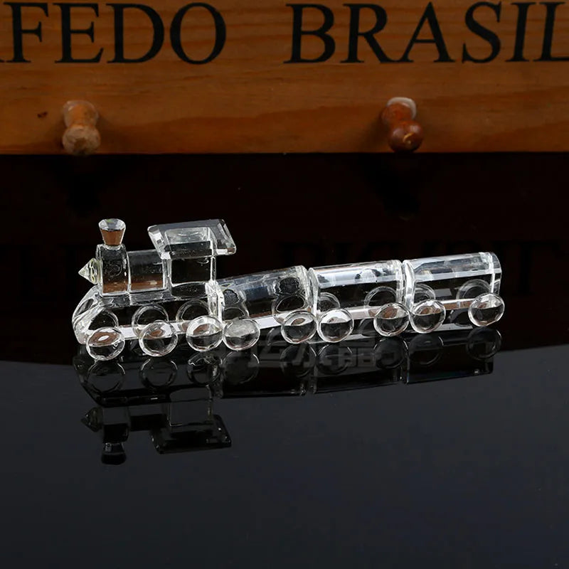 Crystal Train Figurine Glass Locomotive Train Ornament Craft Creative Moving Train Paperweight Home Decor Kids Christmas Gifts