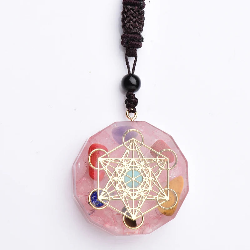 Pink crystal gravel Orgonite Pendant Necklace Chakra Healing Energy Necklace Meditation Jewelry Emf Protection Chakra Healing