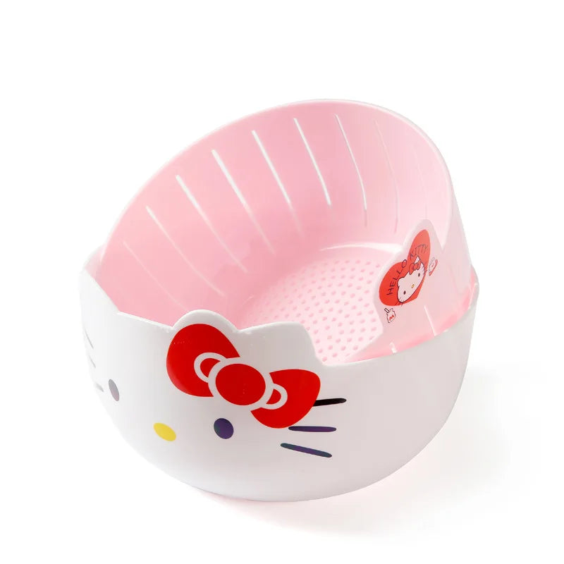 Hello Kitty Fruit Tray Vegetable Basket Household Use Double Kitchen Storage Basketful Convenient Fruit Dish Kitchen Supplies