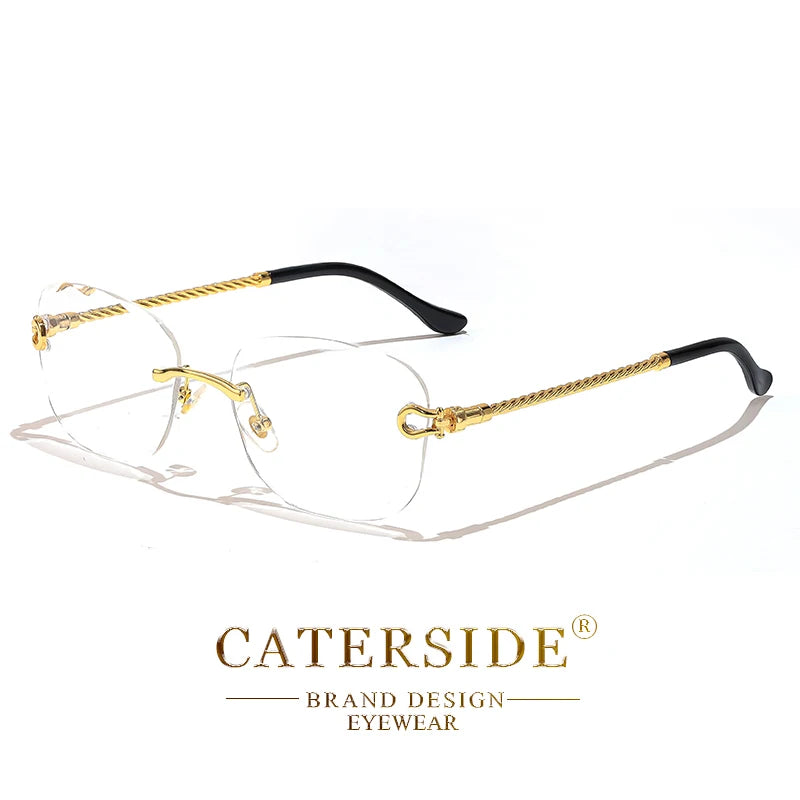CATERSIDE Retro Fashion Sunglasses Women Men Brand Designer Rimless Gradient Sun Glasses Shades Cutting Lens Ladies Eyeglasses
