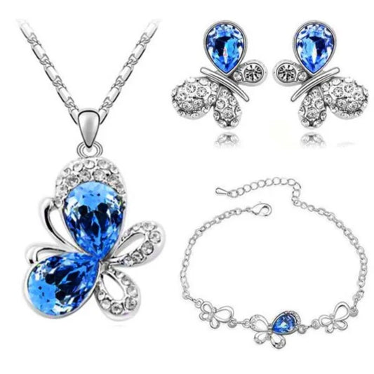 quality Crystal Butterfly Pendant fashion Jewelry set necklace earrings bracelet accessories girls romantic lover birthday gifts