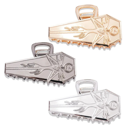 1pc New Halloween Golden Hair Clip Terrifying Coffin Grab Clip Large Skull Hair Grab Disc Hair Shark Clip Dark Headpiece