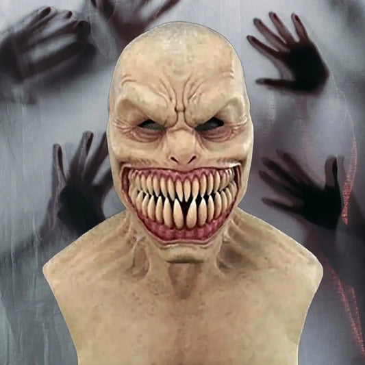 Creepy Mask Cospaly Horror Pointy Teeth Split Mouth Latex Helmet Halloween Carnival Dress Up Party Costume Props