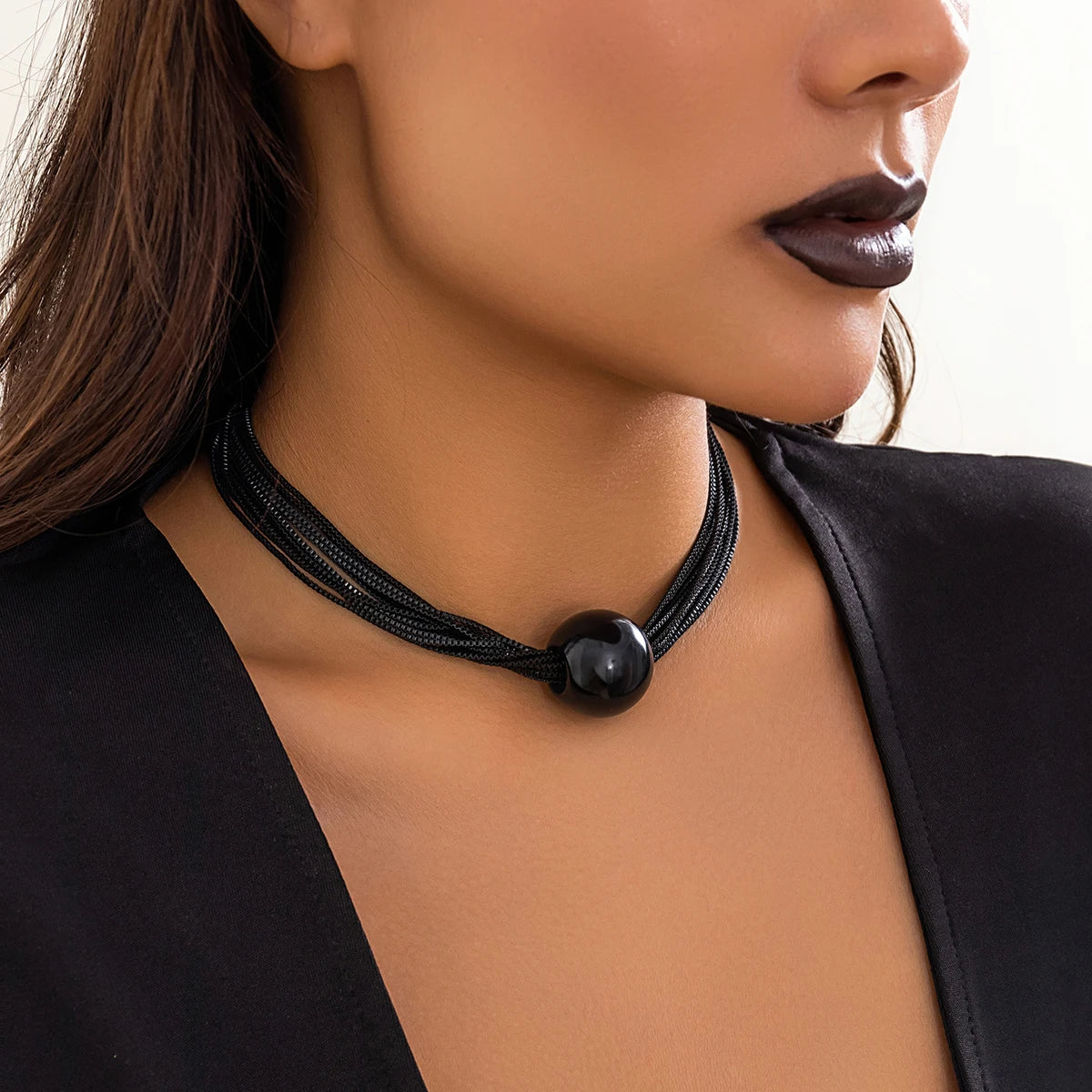 IngeSight.Z Gothic Multi Layered Mixed Color CCB Big Ball Choker Necklace Women Punk Black Box Chain Necklace Halloween Jewelry