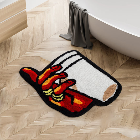 Red & White Graphic Tufted Rug, Shaped Carpet, Fashionable Urban Decor, Non-Slip Floor Mat for Bedroom Living Room