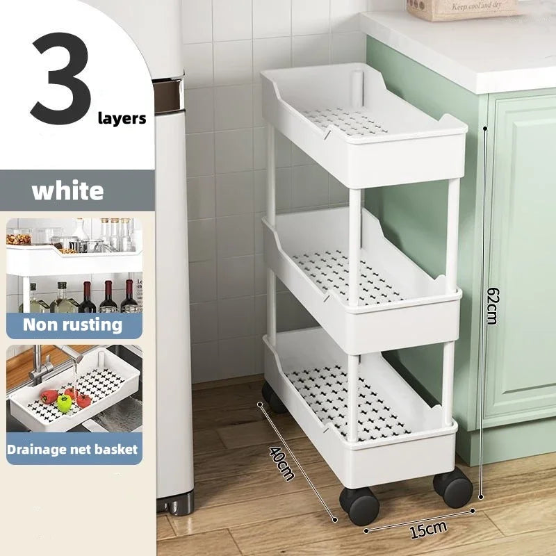 Household Seam Trolley Shelves Removable Kitchen Vegetable Spice Organizer Narrow Bathroom Storage Racks