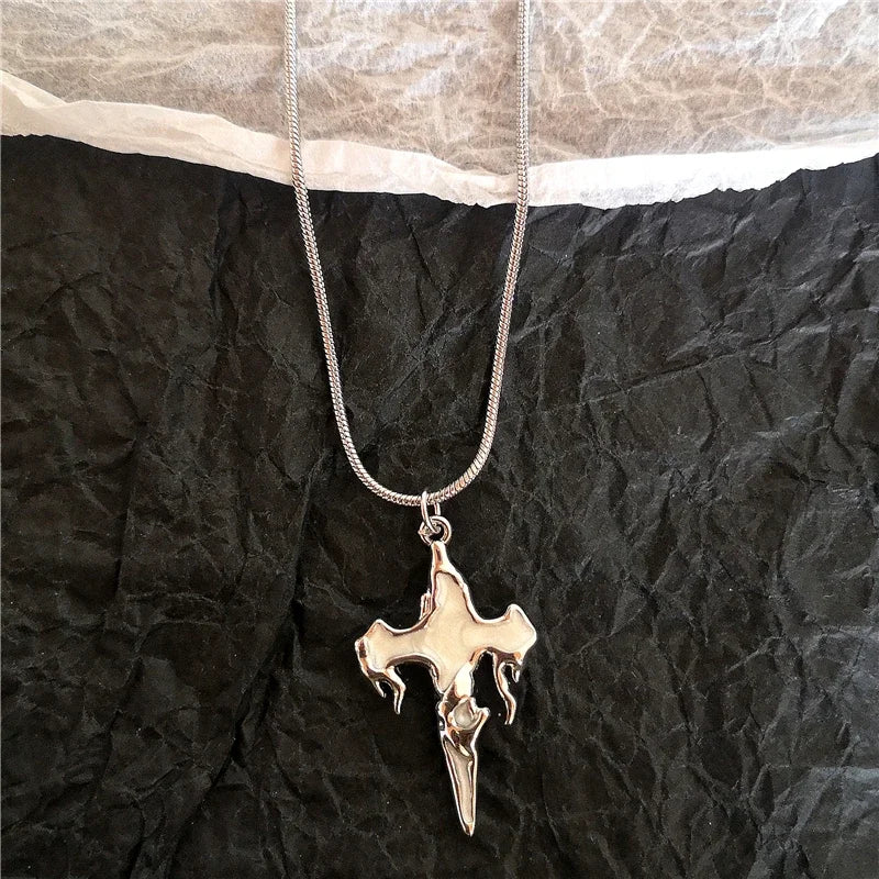 Goth Irregular Heart Cross Vortex Pendant Snake Rope Chain Necklace For Women Men Grunge Y2K 90s Punk Halloween EMO Accessories