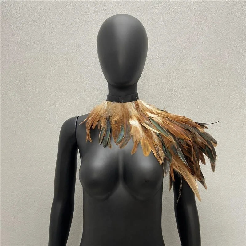 One Shoulder Feather Luxury Scarf Women Snood Gothic Style Scarve Woman Shawls Punk Party Halloween Performance Show Decoration