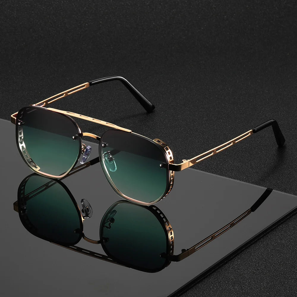 Classic and fashionable double-beam metal sunglasses, high-end, simple and versatile sunglasses