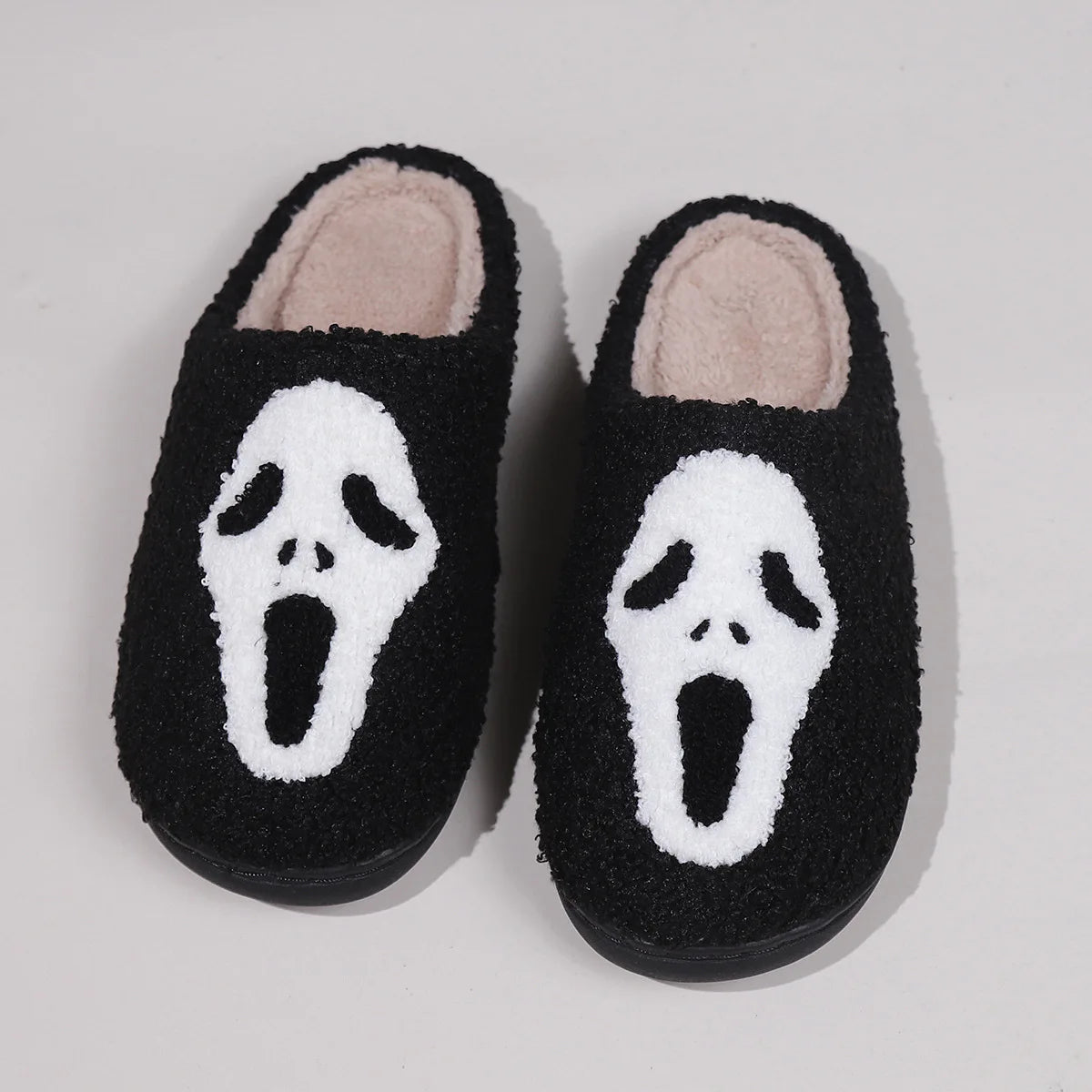 Halloween Funny Casual Fluffy Slippers Women House Flats Skull Cartoon Couple Winter Shoes Girls Fashion Footwear Large Size