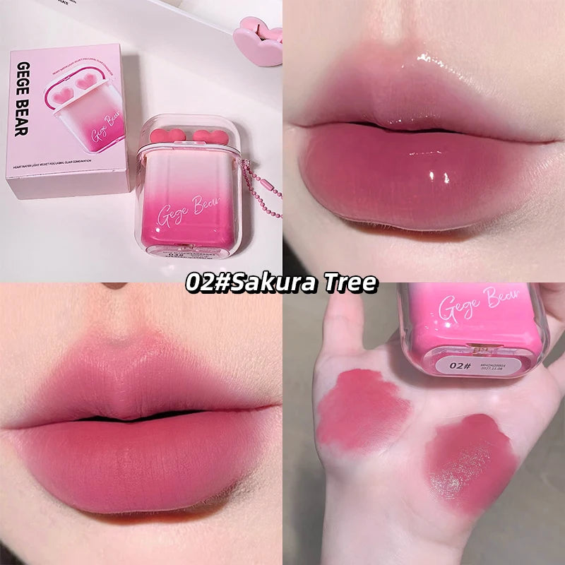GegeBear Heartfelt Water-Gloss Lip Set:Lasting, Non-Fading Formula for a Natural, Compact, Portable Design Resembling Earbuds