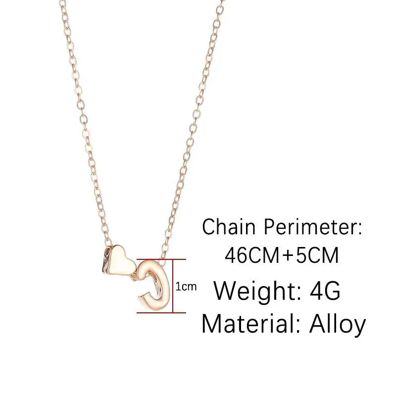 Dainty Initial Letter Pendant Necklace with Heart Detail – Gold & Silver, A–Z