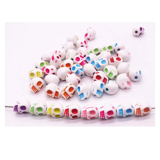 30pcs/Bag 10*13mm Skull Scattered Beads Acrylic Mixed Colors Halloween Festival Materials For Jewelry Making DIY Bracelet
