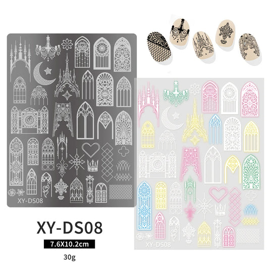 Halloween Nail Stamping Plates Nail Art Templates Printing Rose Leaves Moon Butterfly French Nails Image Stainless Stencil Tool