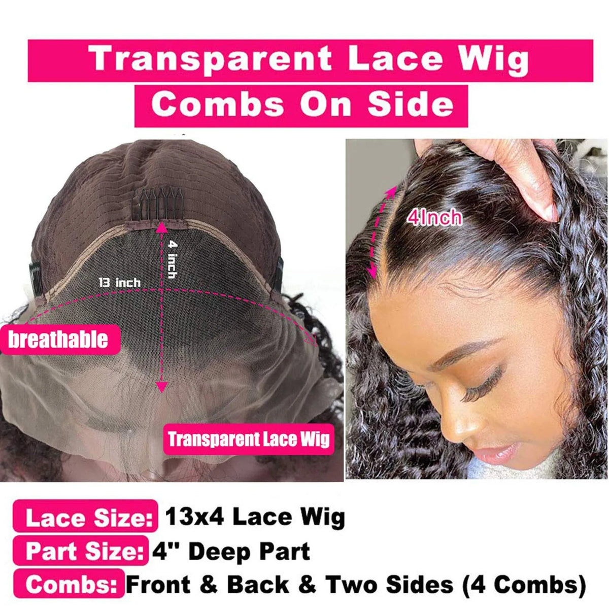 Water Wave Lace Front Wig – Transparent Lace, Human Hair, Wet & Wavy
