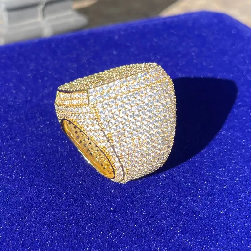 Fashion Men's Gold Color Ring for Party Wedding Full Bling Iced Out Cubic Micro Paved CZ Crystal Luxury Hip Hop Rings Jewelry
