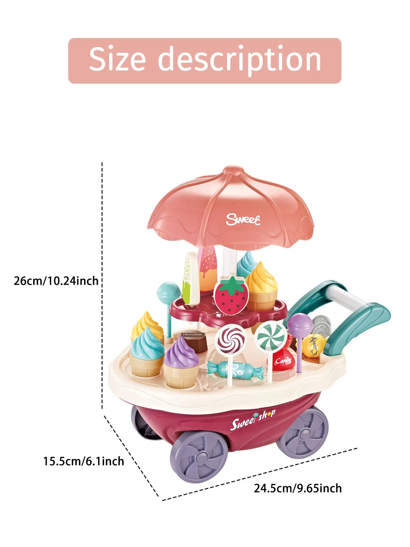 Family Play Children's Toys - Light and Music Mini Candy Dessert Cart with Storage Feature Toy Set