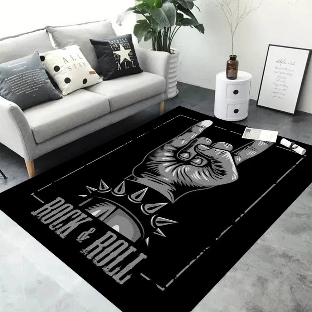Rock N Roll Instrument Carpet Rug for Living Room Bedroom Kitchen Music Playroom Sofa Area Rugs Home Decor Non-slip Floor Mat