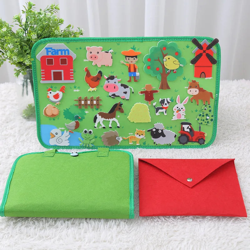 Montessori Educations Toys Handheld Travel Felt Story Board Set Kids Learning Storytelling Activities Interactive Play Kit Gifts