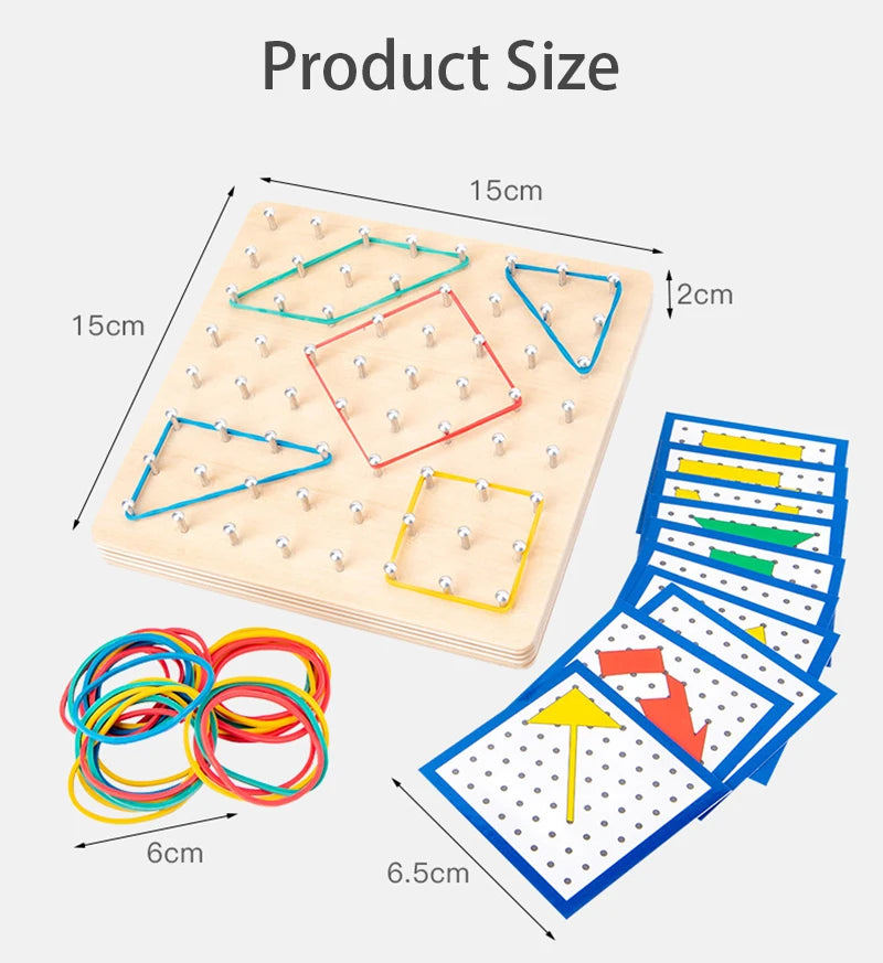 Children Math Wooden Toys Set Geometric Shape Rubber Band Nailboard Game Montessori Educational Creative Toy Fine Christmas gift