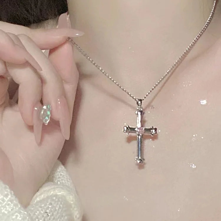 Hiphop Punk Long Chain Cross Necklace for Women Men Punk Double Layer Splicing Chain Necklace Charm Trend Neck Jewelry Halloween
