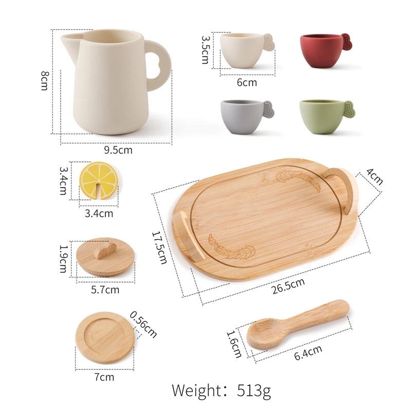 Kids Wooden Montessori Toys Afternoon Tea Set Pretend Play Kitchen Food Learning Role Play Game Baby Early Educational Toys Gift