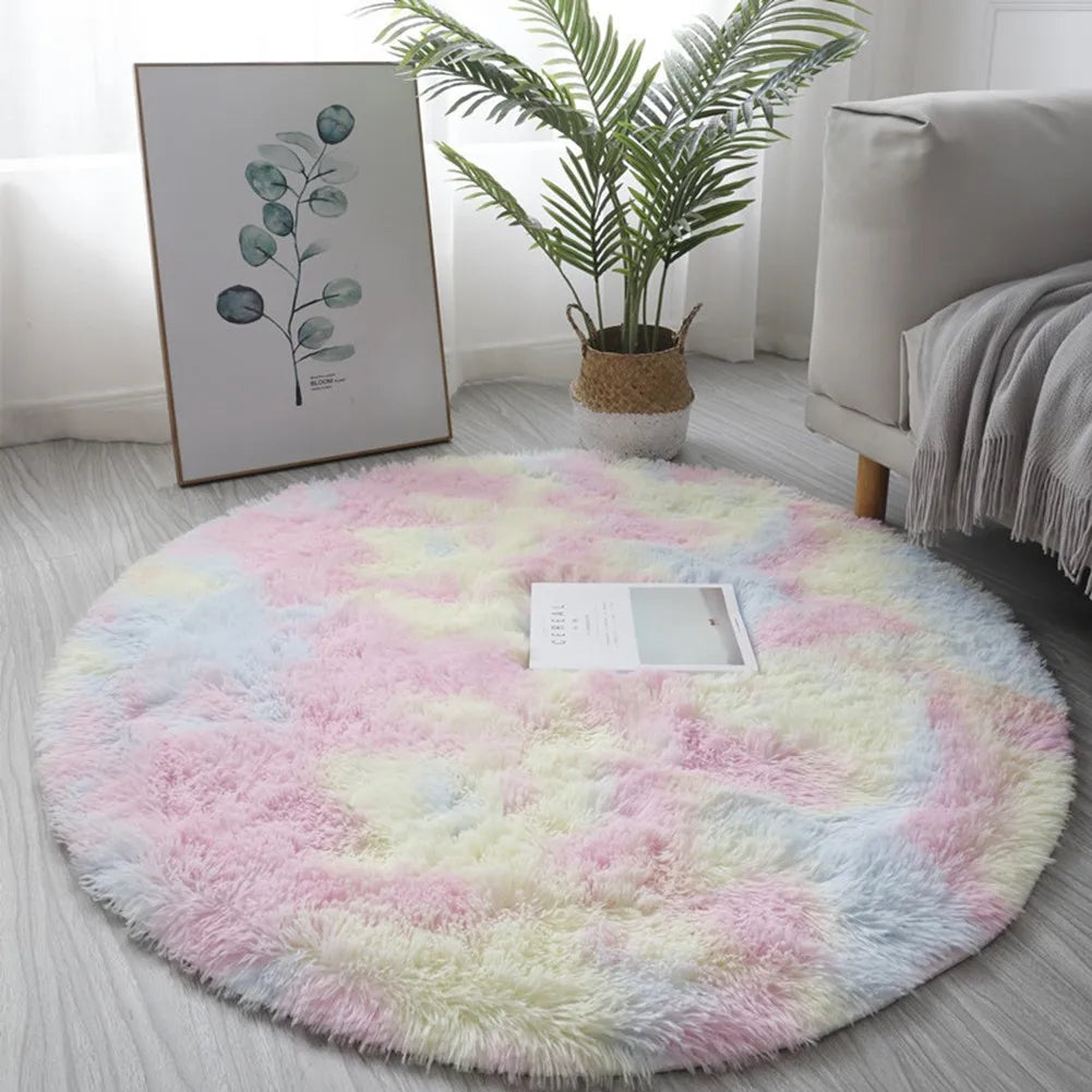 Circle Round Shaggy Rug Living Room Bedroom Carpet Floor Mat Anti-Skid Floor Soft Solid Large Carpets
