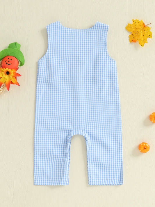 Infant Halloween Costume Sleeveless Round Neck Pumpkin Embroidery Bodysuit Toddler Outfit for Fall Festivities