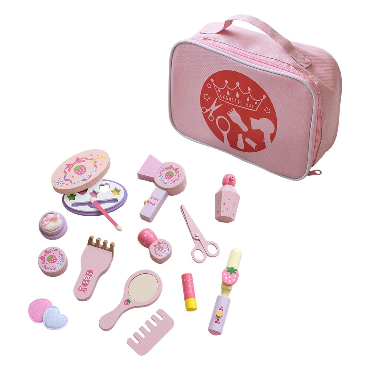 Play House Toys Set Wooden with Cosmetic Bag Lifelike for Role Play Toddler