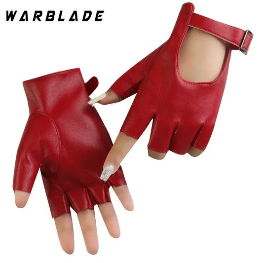 Women Halloween PU Leather Waterproof Fingerless Gloves Female Half Finger Driving Cycling New Fashion Punk Gloves Dance Gloves