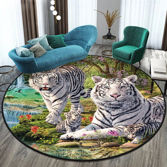 Tiger Round Rug Floor Mats Living Room Rugs Kids Decor Gifts Restroom Prayer Area