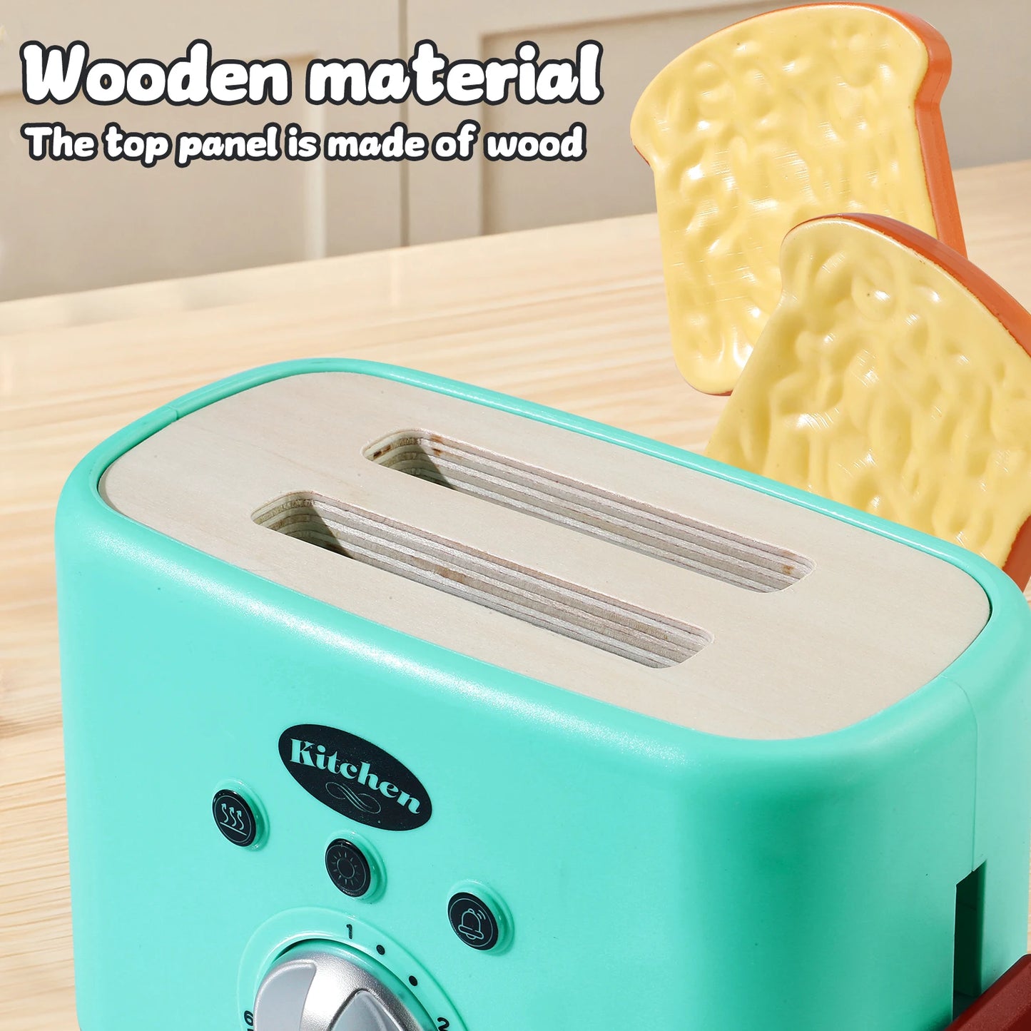 Wooden Toaster Toy, Kids Bread Machine, Pretend Play Kitchen Toys Set, Breakfast Toys, Gifts for Girls Boys, Halloween/Christmas