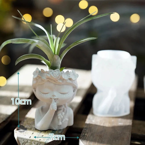 Pretty Girl Flower Pot Cement Silicone Molds Resin Candle Holder