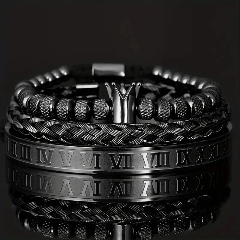 Luxury Roman Royal Crown Charm Bracelet Men Stainless Steel Geometry Pulseiras Men Open Adjustable Bracelets Couple Jewelry Gift