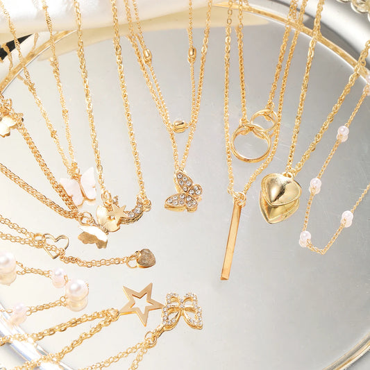 Boho Heart & Butterfly Jewelry Set – 11-Piece Zircon Necklace Collection