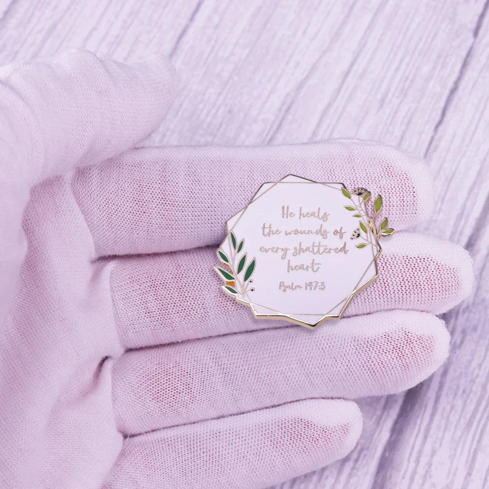 he heals the wounds of every shattered heart Bible Christ cure encourage Badge Creative Gift