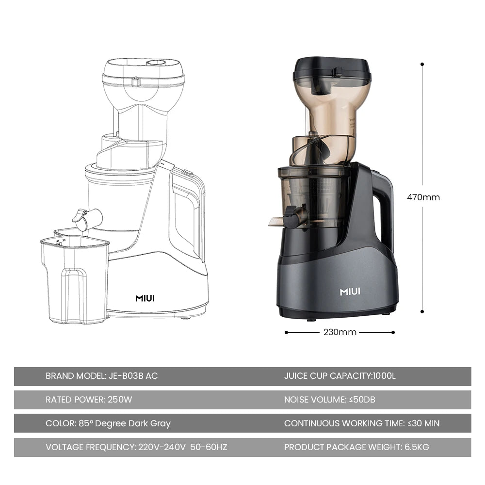 MIUI Original Juicer Commercial Juice Extractor Screw Cold Press Electric Slow Juicer Machine Flagship Easy-Clean Free 3 Filters