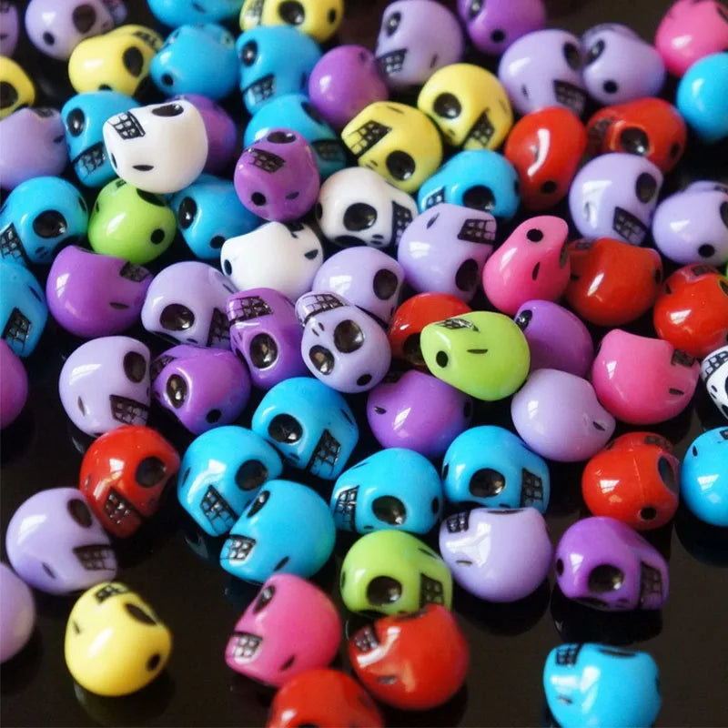 30pcs/Bag 10*13mm Skull Scattered Beads Acrylic Mixed Colors Halloween Festival Materials For Jewelry Making DIY Bracelet