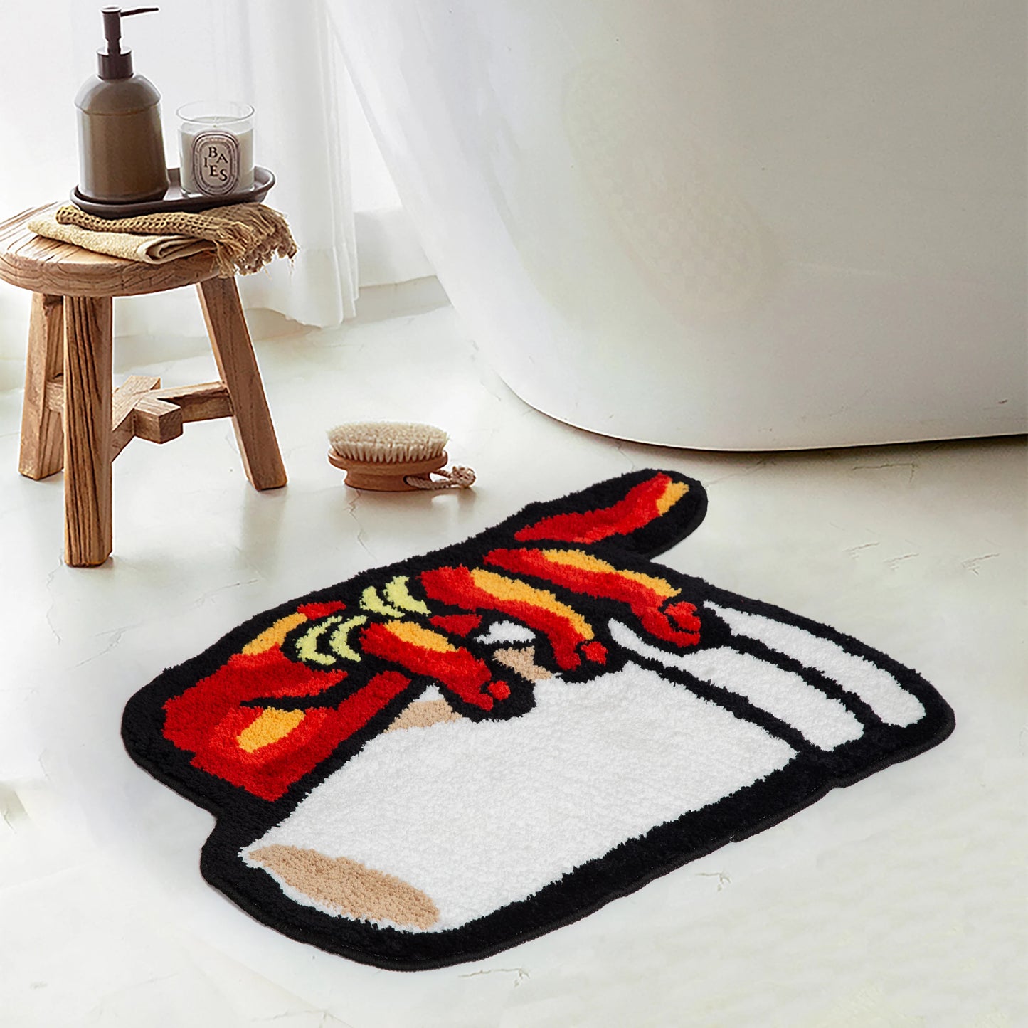 Red & White Graphic Tufted Rug, Shaped Carpet, Fashionable Urban Decor, Non-Slip Floor Mat for Bedroom Living Room