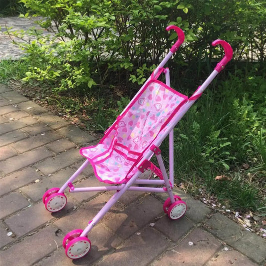 Pink Foldable Doll Stroller for Pretend Play