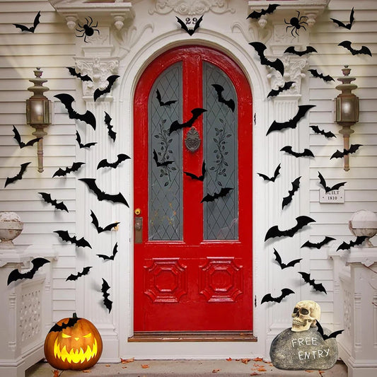 24/36/48/60pcs Bats Halloween Decorations 3D Bats DIY Home Indoor Outdoor Wall Decor Scary Bat Stickers Halloween Party Supplies