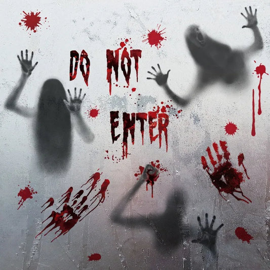 Halloween Decorative Glass Door Stickers Terror Ghost Shadow Blood Handprint Window Stickers Happy Halloween Party Decor