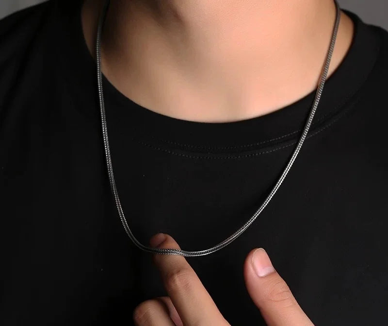 Real Silver Retro Classical Square Fox Tail Chain Necklace For Man Woman S925 Silver Chopin Sweater Chain Necklaces Fine Jewelry