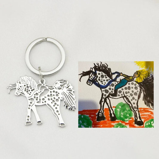 Customized actual children's painting keychain, Personalized photo art work keychain, Dad's memorial gift