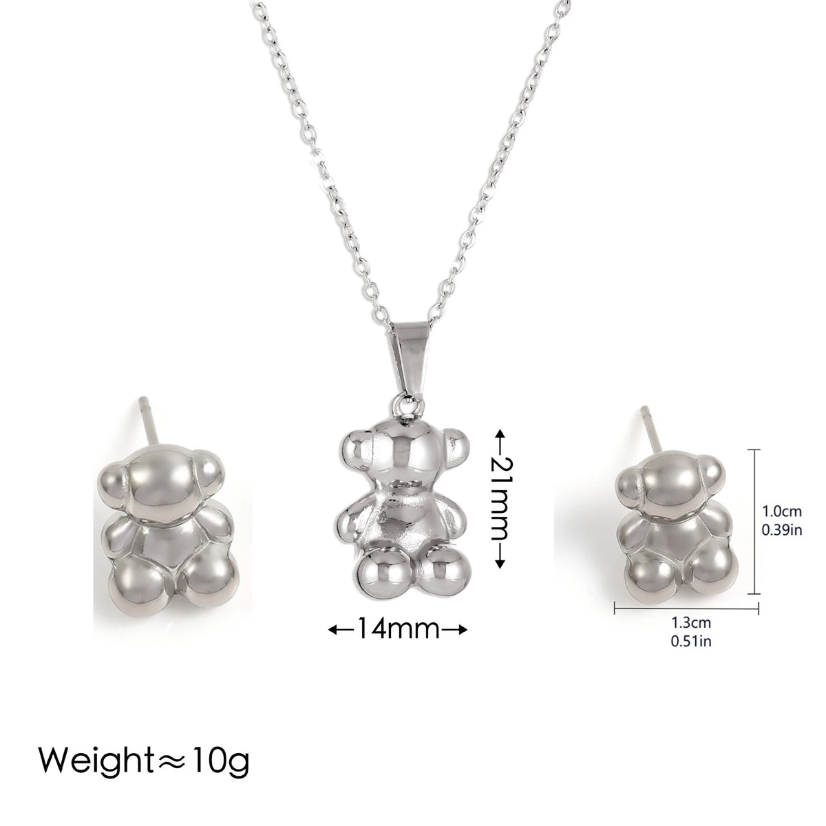 3-Piece 3D Bear Jewelry Set | Necklace & Earrings for Women