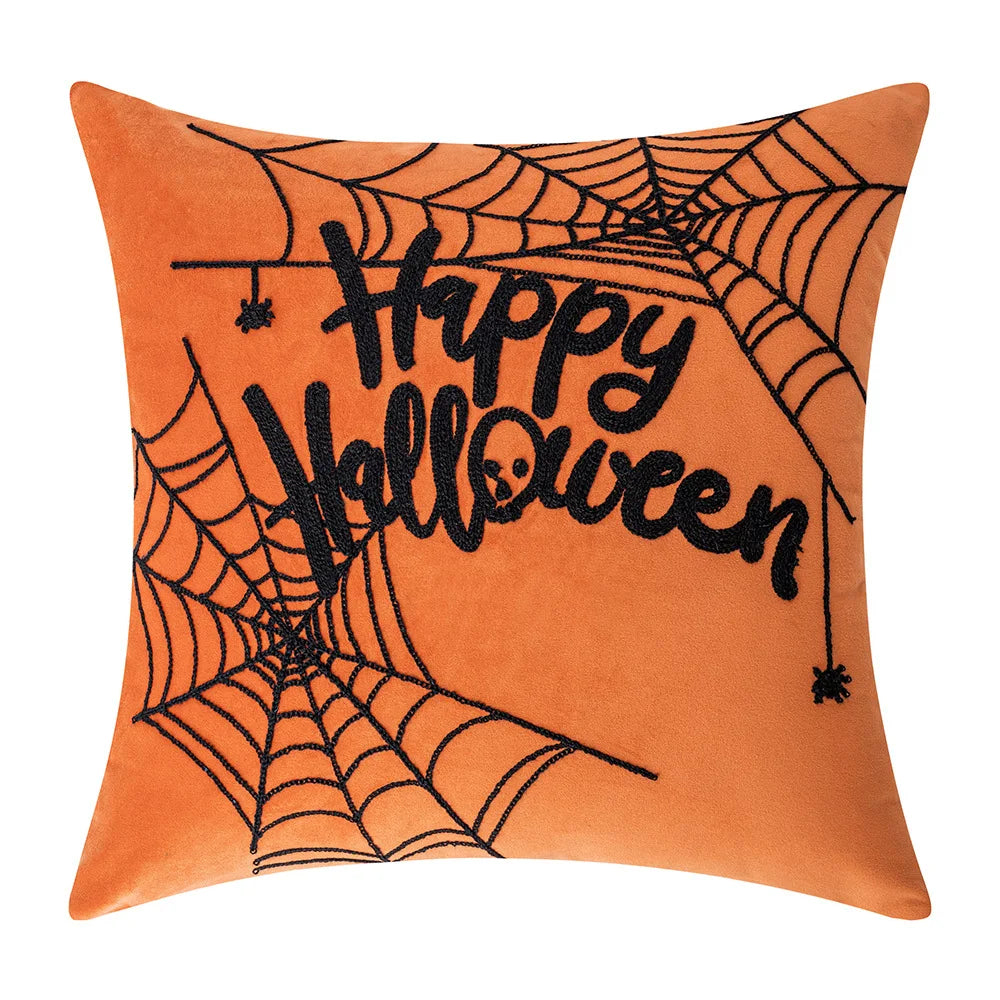 30x50/45x45cm Halloween Embroidery Pillowcase Home Holiday Decoration Sofa Pillow Cover Living Room Plush Orange Cushion Covers